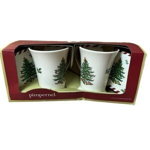 SPODE Christmas Tree Pimpernel Peppermint Mug /Coaster Set NEW Set 2 Mugs